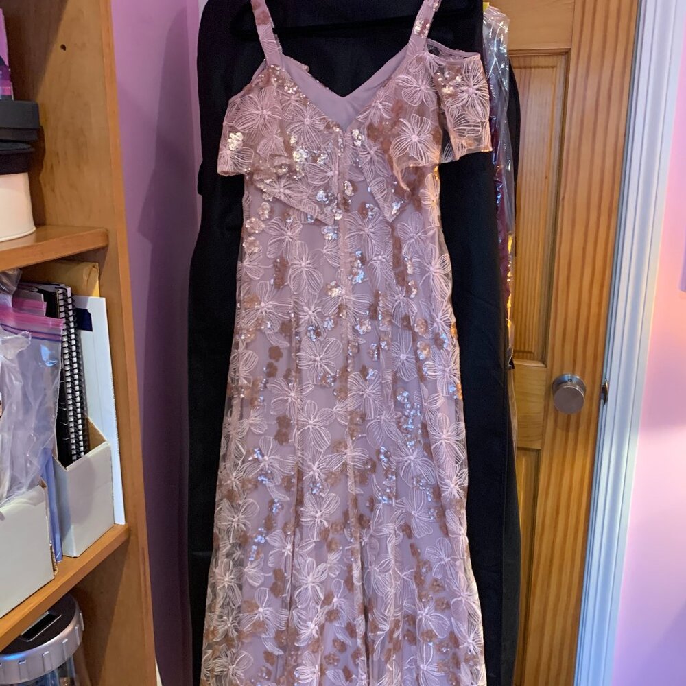 Original (designed by boutique owner) size 14/16 rose gold evening dress
